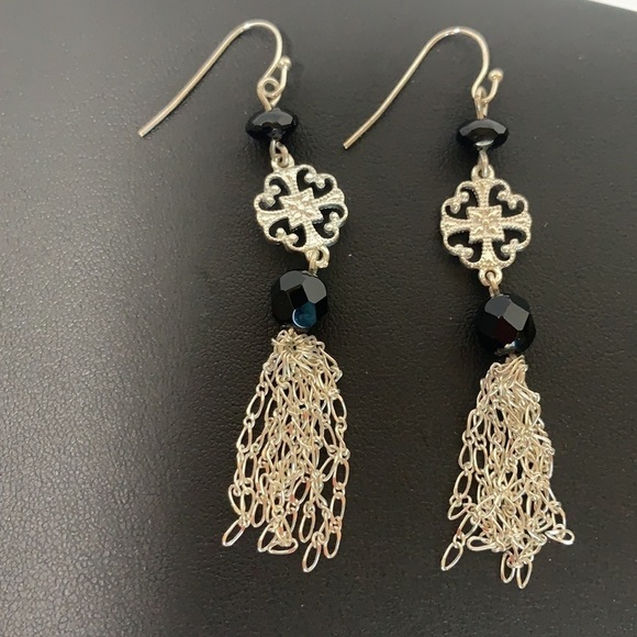 Silver Tone Beaded Chain Chandelier Earrings - Picture 3 of 4